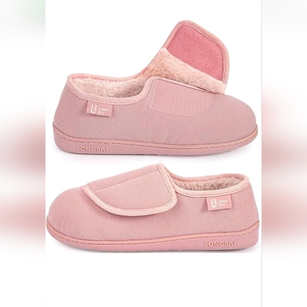 LongBay Slippers Women’s With Plush Fleece Lining Adjustable Size 8 (US) Pink